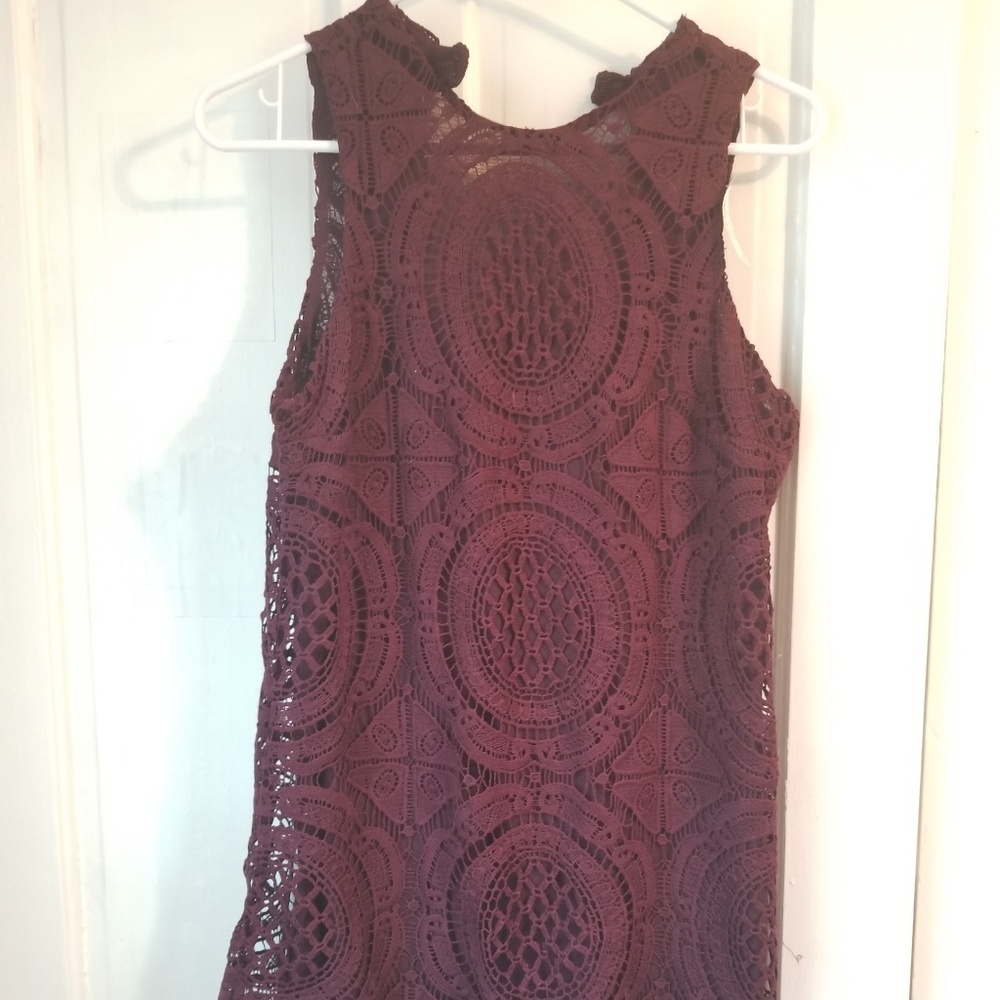 Red lace high neck mini dress